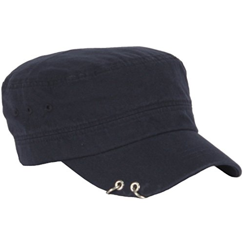 RaOn A139 Unisex Punk Silver Ring Design Piercing Rock Army Cap Cadet Military Hat (Navy)