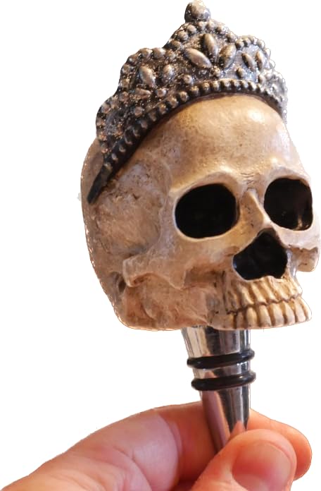 Venture Vehicles Gothic Wine Bottle Stopper | Resin Skull with Silver Tiara | Halloween Party Decorations