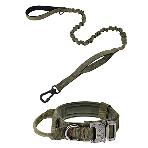 Photo 1 of **MISSING LEASH** Plutus Pet Tactical Dog Collar, Soft Padded, Adjustable with Heavy Duty Metal Buckle, Military Dog Collar with Control Handle for Medium Large and Extra Large Dogs (L, Ranger Green Set)