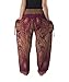Lannaclothesdesign Women's Smocked Waist Boho Flowy Yoga Harem Pants (S, Burgundy)