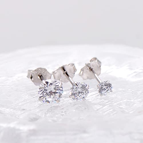 5MM Cubic Zirconia Sterling Silver Stud Earrings for Women