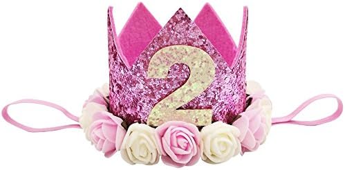 Besker Baby 2nd Birthday Crown Tiara Headband Hat Kids Birthday Party Hair Accessories