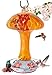 Mushroom Shape Hummingbird Feeder by Grateful Gnome - Large Hand Blown Stained Glass Feeder for Garden, Patio, Outdoors with Accessories S-Hook, Ant Moat, Brush - 32 fl oz, Orange Mushroom Design