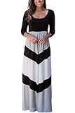 Byoauo Women Chevron Maxi Dress 3 4 Sleeve Striped Casual Long Dresses with Scoop Neck