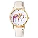 Vavna Women's Big Colorful Elephant Print Gold Dial Leather Quartz Ladies Watch White