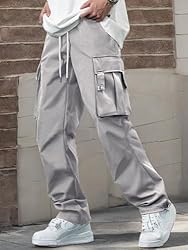 PLEPAN Men's Casual Cargo Pants with Drawstring