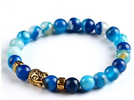 NewYork Men Women Tibetan Buddhist Beads Energy Power Crystal Elastic Stretch Beaded Lava Rock Chakra Gemstone Reiki Healing Bracelet (Tibetan Buddhist Blue)
