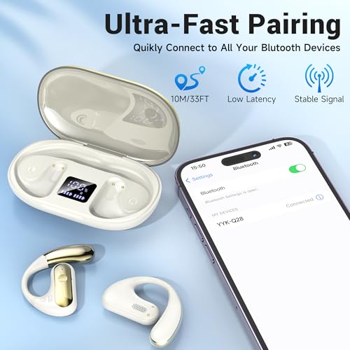 CoolJumper Open Ear Bluetooth 5.4 Headphones with Ear Hooks, IPX7 Waterproof, 60H Playtime LED Case, ENC Clear Call Sports Earbuds for Running Gym Commute