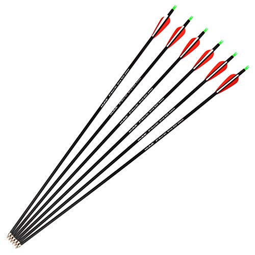 M.A.K Archery Outdoor Hunting Carbon Arrows 6PCS 30" Archery Metal tip 7.8mm Shaft Spine 550 Removable Arrows with Field Points Replaceable Tips for Recurve & Compound Bow