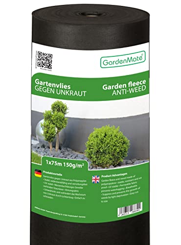 GardenMate 75m² Unkrautvlies Gartenvlies Rolle 1mx75m - 150g/m² Premium Unkrautfolie wasserdurchlässig - Extrem Reißfestes Flies Gartenflies Gartenfol