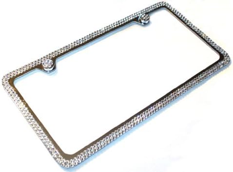Hotblings 2 Row Clear Made w/Swarovski Crystals Metal Bling License Plate Frame & Caps Set