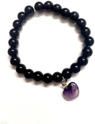 Amethyst Heart with Round Beaded Black Onyx Bracelet