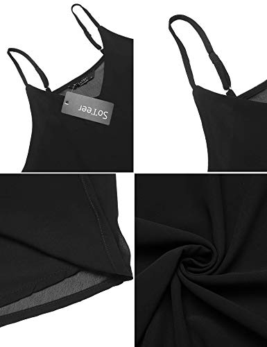 SUNAELIA Women Sleeveless Strap Tank Top Camisole Chiffon Summer V Neck Casual Solid Loose Blouse Shirts Black - Thumbnail 6