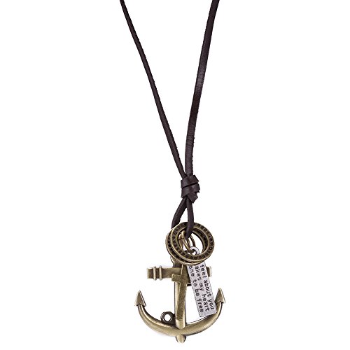 Unisex Fashion Boat Anchor Leather Rope Necklace Adjustable Pendant Leather Cord Necklaces for Men/Women (Boat Anchor leather rope necklace)