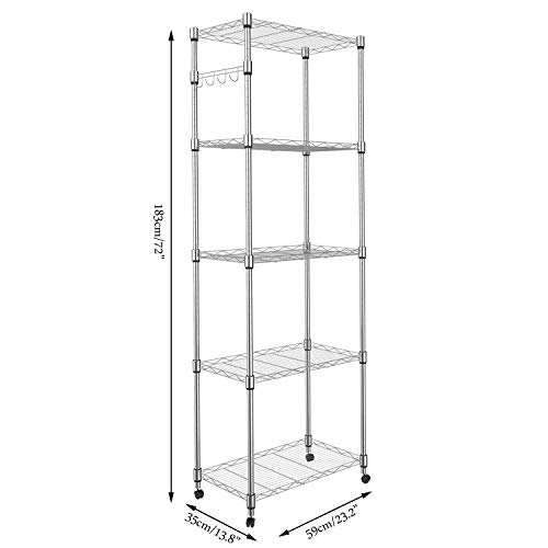 Homdox 5 Tier Steel Wire Shelving Unit on Wheels,Chrome Shelves for