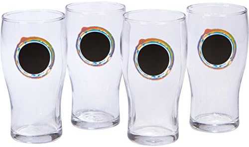 Green Goblet Beverage Glass Gift Box Set (4 glasses, 18 oz each) with unique chalkboard designs. Ready to be personalized with included marker pen. Designer gift for men or women. (Color Circles)