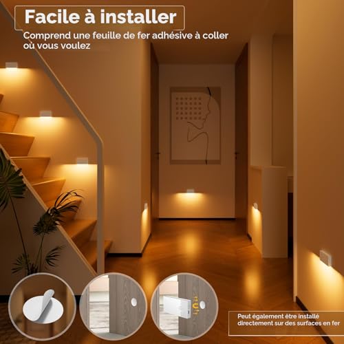 Swoieltr Motion Sensor Night Light, Set of 4 Rechargeable LED Night Lights with 3 Modes (AUTO/OFF/ON), 2700K Indoor Motion Detector Lamp for Stairs, Corridors, Wardrobes, Bedrooms