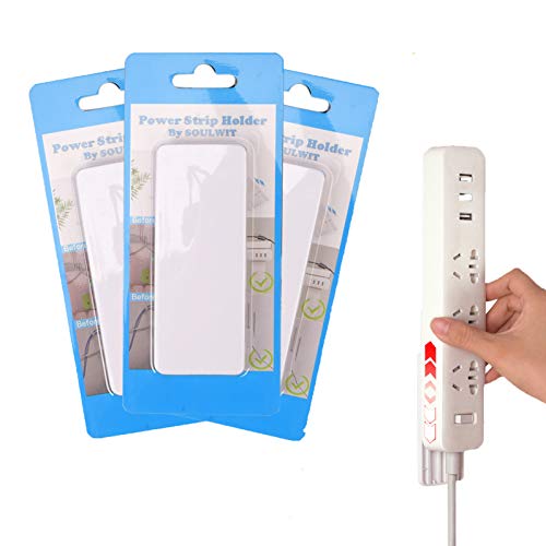 SOULWIT Self Adhesive Power Strip Holder, Surge Protector Fixator Wall Mount Punch Free Cable Management System for Remote Control Router Computer Kitchen Home and Office