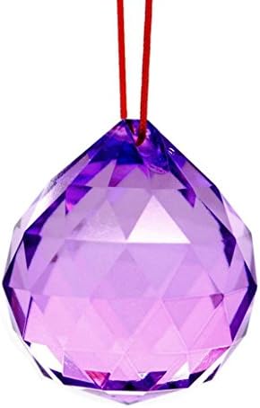 Multikdk007 FENG SHUI HANGING CRYSTAL BALL 1.5" 40mm/Sphere Prism Faceted Sun Catcher Clear (Purple)