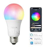 TIKLOK WiFi Smart Light Bulb, LED RGBW Color Changing, Compatible with Alexa and Google Home Assistant Apple Siri Shortcuts on 2.4Ghz, No Hub Required, A19 E26 Multicolor