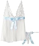 Dreamgirl Women's Plus-Size Flirty Glamourous Bridal Pleated Chiffon Babydoll and Matching Open Back Bow Panty., Pearl, 1X/2X