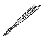 toptens Tactical Combat Trainer Training Folding Tool Knife Practice Metal Steel Handle Blunt Butterfly Knife (Black)