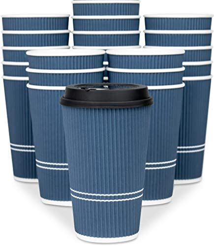 Glowcoast Disposable Coffee Cups With Lids - 16 oz To Go Coffee Cup (80 Set). Large Travel Cups Hold Shape With Hot and Cold Drinks, No Leaks! Insulated Ripple Cups Protect Hands, No Sleeves needed! (Best Disposable Coffee Cups)