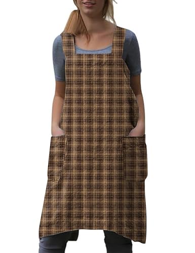 WROLEM Plaid Cross Back Apron