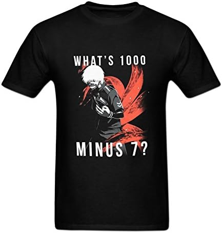 Anydover Mens Hip-Hop Front Printed Tokyo Ghoul 1000 Minus 7 Graphic Crewneck T-Shirt L Black