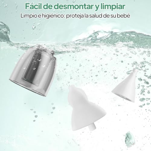 Aspirador Nasal para Bebés, Saca Mocos para bebe con 6 Niveles de Succión Ajustables, 6 Cabezales de Silicona, Extractor de Mocos para Bebe con Música y Carga USB, Incluye Kit de Cortaúñas para Bebé