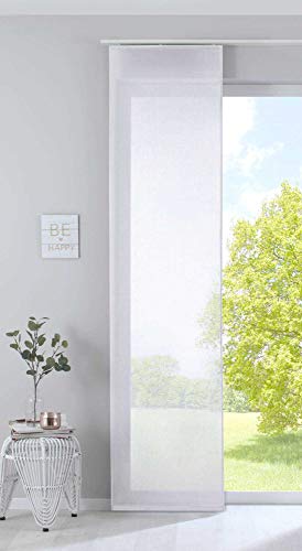 Gardinenbox Nizza Sliding Curtain Cotton Voile Half Voile Transparent Panel Curtain with Panel Carrier and Weighted Bar 100% Polyester White H 254 x W 60 cm