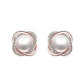 18K Gold Plated Stud Earrings Rose Golden Zircon Twist Simulated Pearl for Women Jewelry