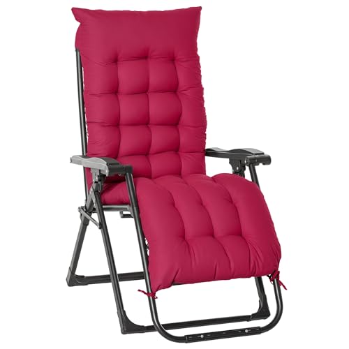 Outsunny Reclining Zero Gravity Chair with Adjustable Backrest, Folding Garden Sun Lounger with Removable Cushion and Headrest, Wine Red