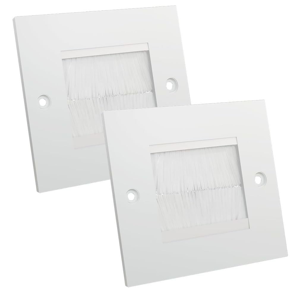 rhinocables Single Gang AV Cable Brush Plate | Wall Entry Faceplate for HDMI & Multimedia Routing | for Home Theatres, Studios & Office Desks | Low-Profile Cable Concealment (White Brush, 2 Pack)