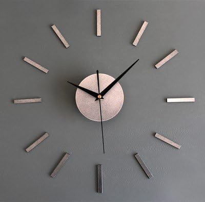 Komo 16 inch Modern Minimalist DIY Mute 3D Art Personalized Creative Living Room Removable Decorative Wall Mount Large Wall Clock, Metallic Silver