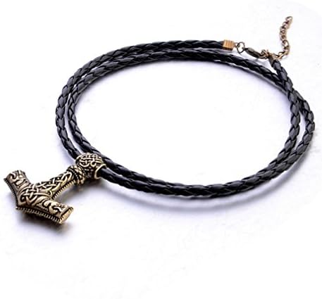 Quaant Necklace Hammer Of Thor Mjolnir Pendant Necklaces Nordic Scandinavian Viking Hammer Pendant Alloy necklace (Gold)