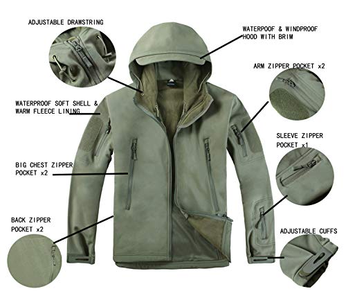 KEFITEVD Tactical Softshell Jacke Herren Fleece Gefüttert Wasserabweisend Atmungsaktiv Outdoorjacke mit Kapuze Angeln… – Bild 5