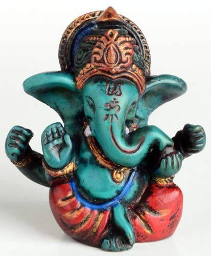 BUDDHAFIGUREN/Billy Held Ganesha Statue, Resin, Turquoise, 6.5 cm
