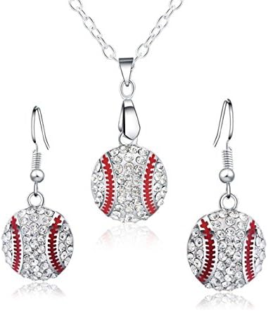 FeximzlFeximzl Baseball Pendant Necklace & Dangle Earrings Jewelry Set Sport Clear Crystal Fashion Jewelry (Silver earrings+necklace)