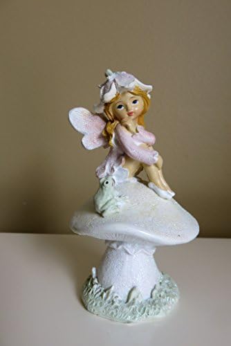 ChosenTreasures4You Woodland Fairy Sitting on Toadstool Pet Frog Village Resin New 4.3 in. T Glitter