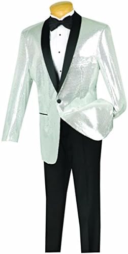 Venci 1 Button Single Breasted Sequins Sport Coat BSQ-1-Silver-X-Large
