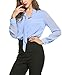 ACEVOG Chiffon Blouses Womens Long Sleeve Collared Work Blouse with Tie Light Blue Medium