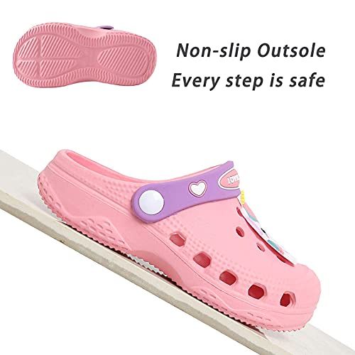 Kids Clogs for Boys Girls Non-Slip Cute Garden Shoes Children Lightweight Beach Pool Shower Slippers Sandals Mules Pink 160