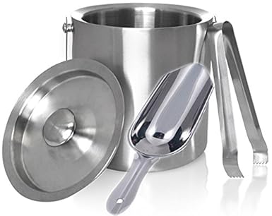 Saanvi Creations 100% Stainless Steel Plain Bar Set of 3 Pieces | Bar Tools | Bar Accessories Set of 3 Pieces Ice Bucket | Tong and Ice Scoop - Ideal for Party Get Together and Gifting