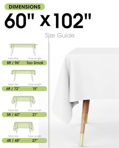 2 Pack Rectangle Table Cloth 60" x 102" – Durable Polyester Tablecloth Offers Reusable & Washable Protection, Ideal for Outdoor Party, Picnic, Wedding, Banquet and Birthday (White, 60"x102")