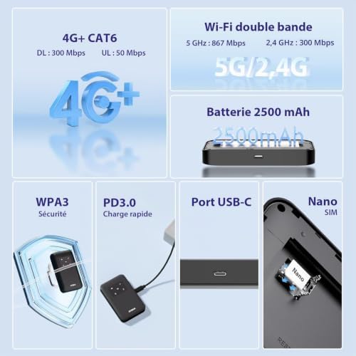 4G+ AIRSPOT 510 Routeur WiFi Portable avec SIM, CAT6 300 Mbps