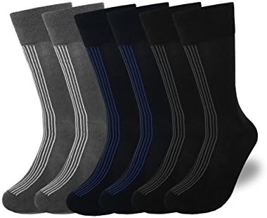 Mens Grey, Navy, Black Designer Dress Cotton Blend Sock - 6 Assorted Color Pack Business Socks