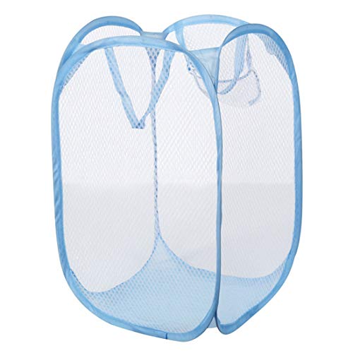 Portable, Durable Handles, Laundry Basket Pop Up Mesh Bin Tidy Storage Foldable Cloth Washing Bags Hamper 2Pcs (Blue)