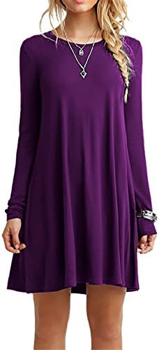CPOKRTTWSO Women' s Casual Plain Tshirt Loose Dresses Purple XXL