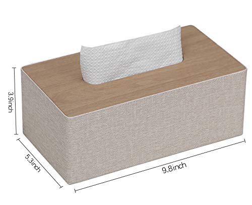 GOLRANLYE Tissue Box Cover Rectangular 9.8"(L) x 5.3"(W) x 4.3"(H) Refined Modern PU Leather Facial Tissue Dispenser Box Holder for Dresser Bathroom Decorative (Beige)